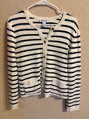 Emilie Black & White Striped Button-Front cardigan